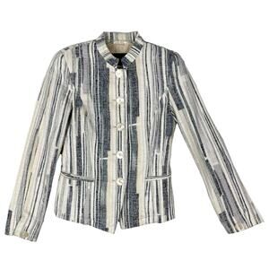 Nwot EMPORIO ARMANI Blazer Jacket 40/S Stripe Blue-White Mandarin-Collar Pearl